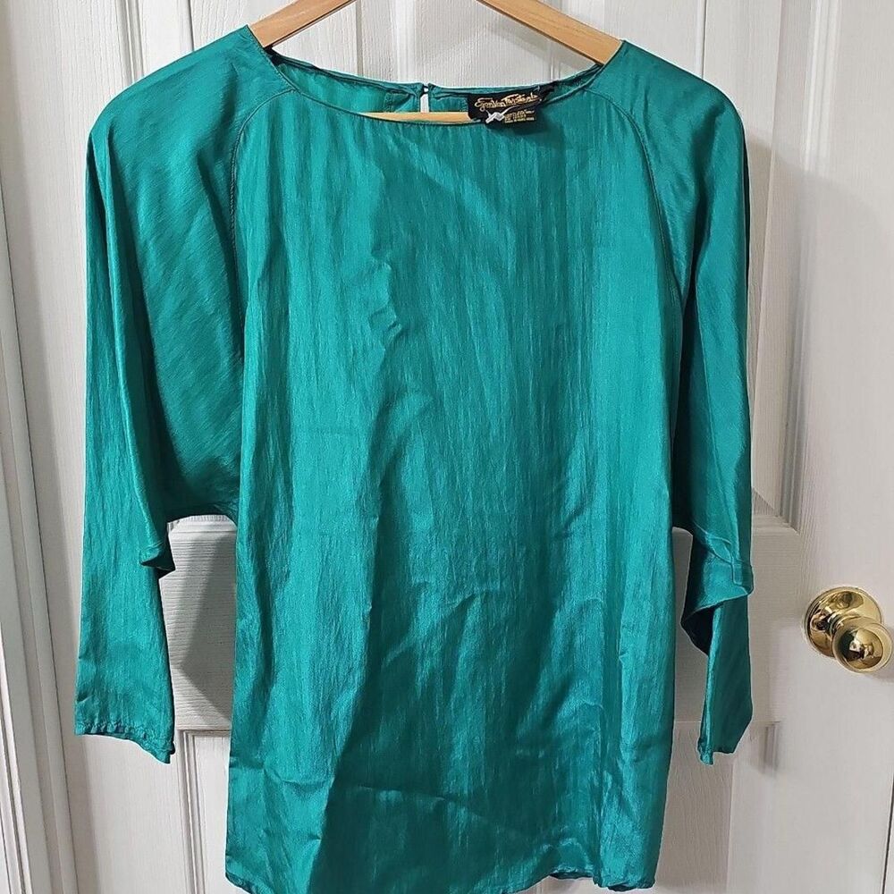 #Vintage Egon Von Furstenberg Vintage 100% Silk Teal Long Sleeve Blouse Size 6